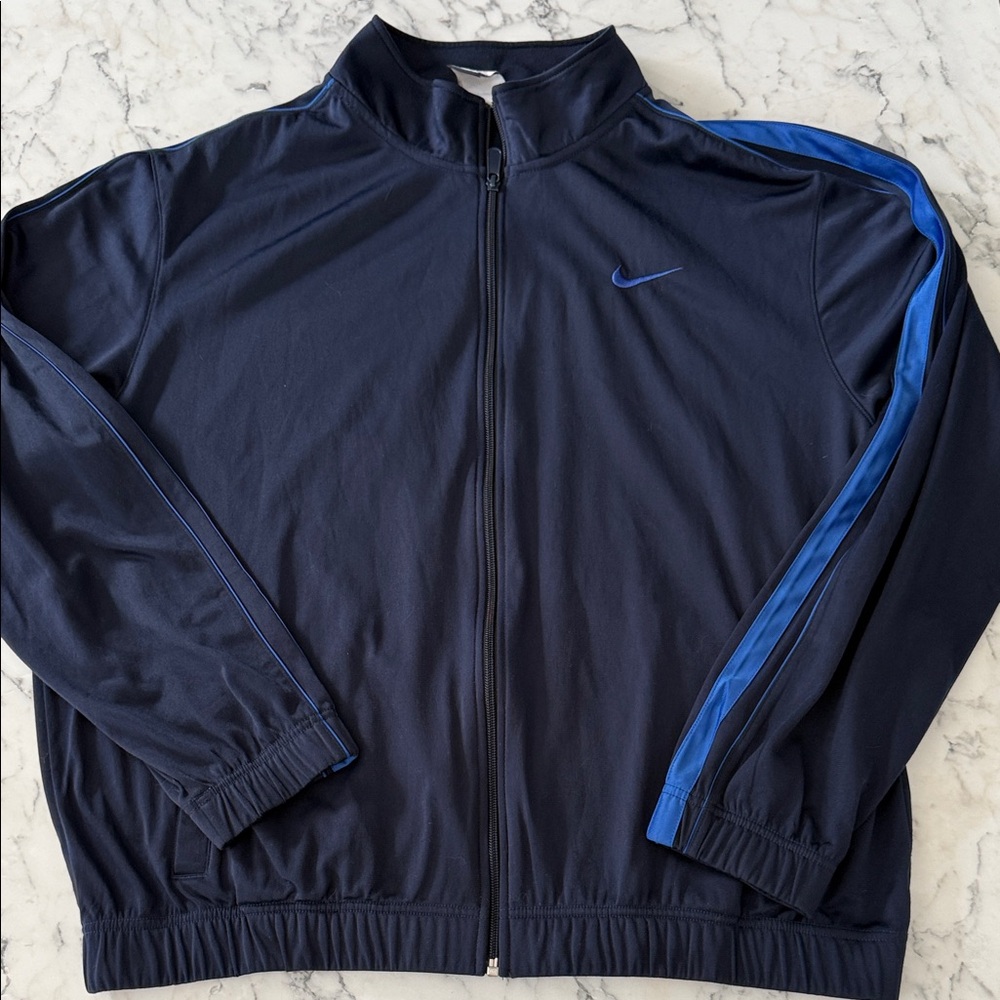Nike Men's Dark Navy Lightweight Zip-Front Track Jacket with Blue Stripes